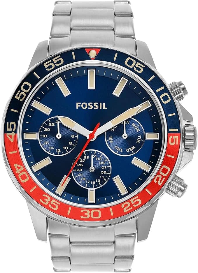 Montre Homme Fossil Bannon BQ2771 cadran bleu bracelet acier