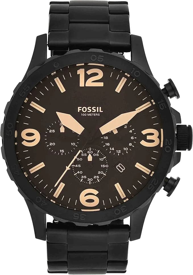 Montre Homme Fossil Nate JR1356 Chrono Gros boîtier 50mm noir & marron