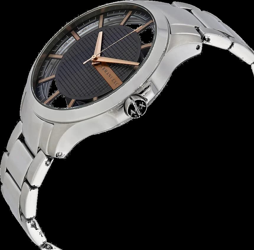 Bracelet Armani Exchange AX2199 en acier brossé avec maillons plats et boucle déployante, finition polie pour un confort optimal