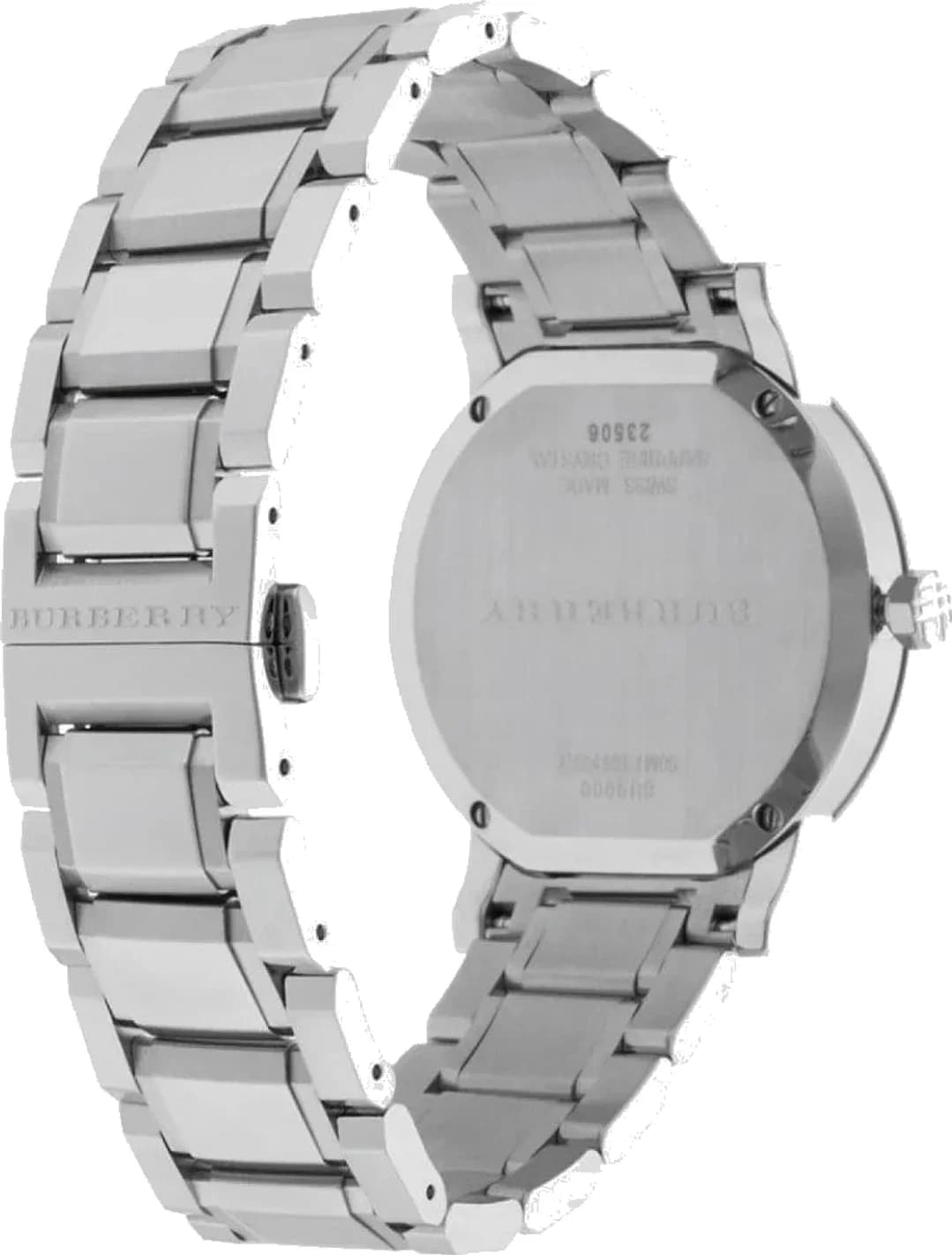 Cadran argent de la montre Burberry BU9000 en détail