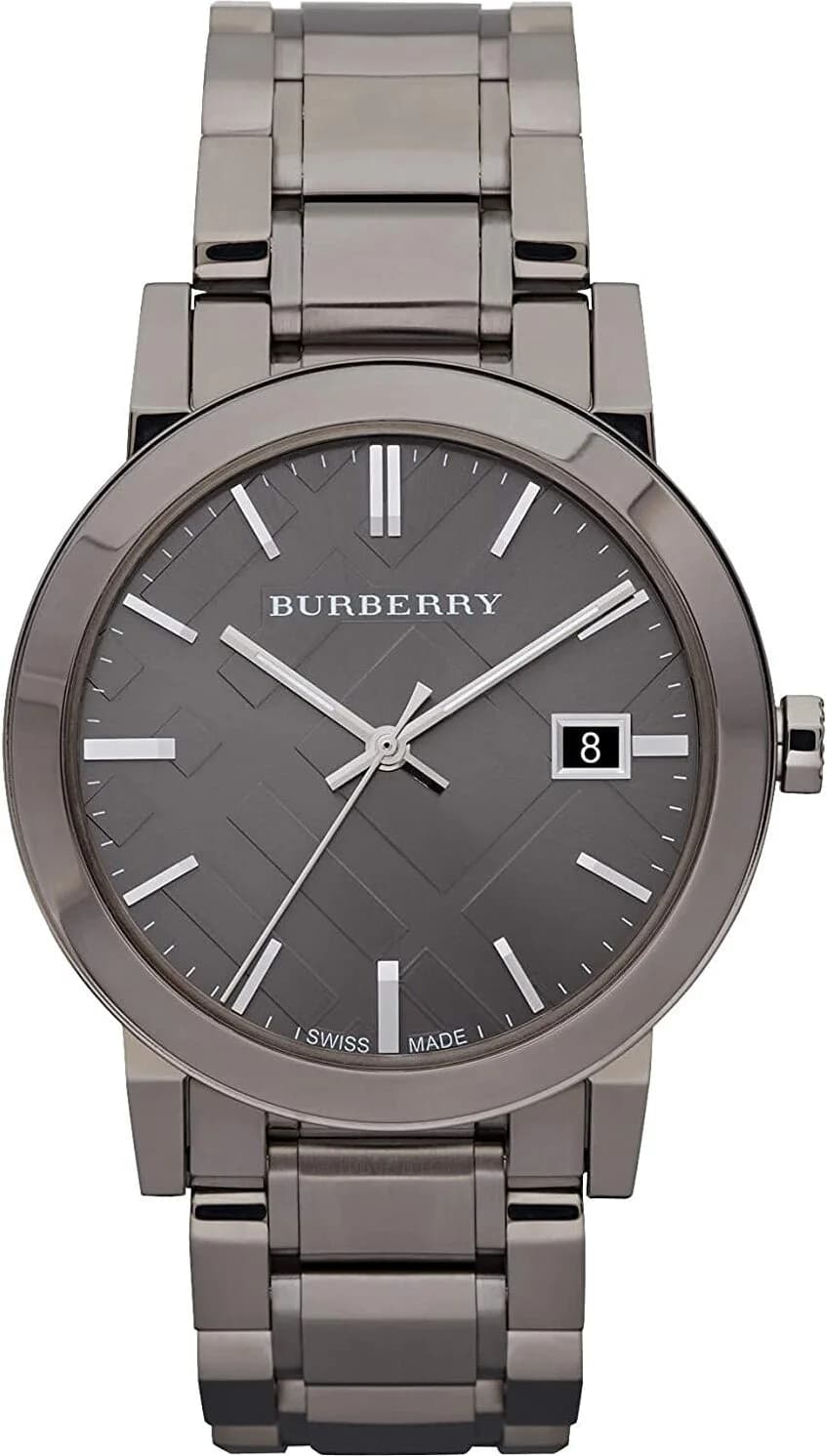 Montre homme Burberry BU9007, cadran gunmetal sur acier gris