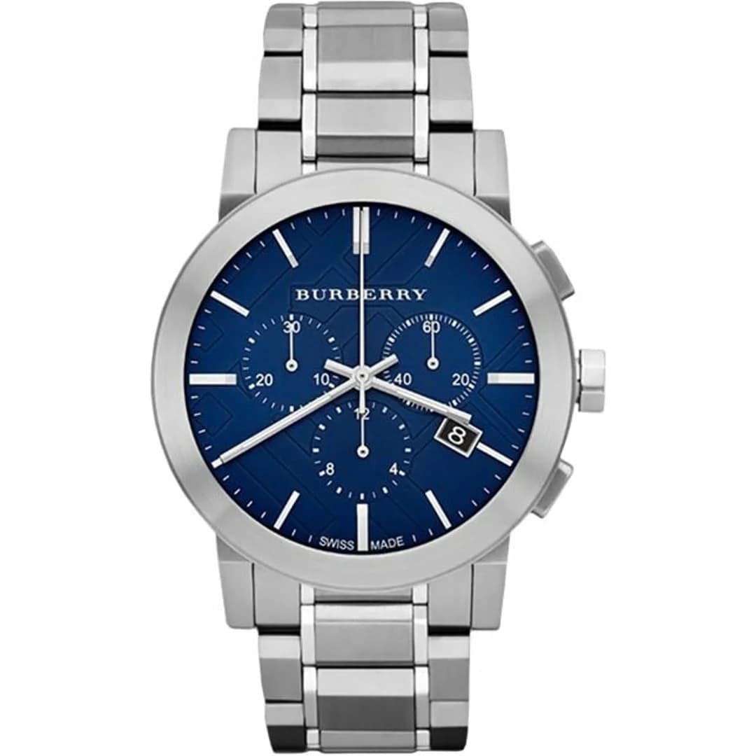 Montre homme Burberry BU9363, cadran bleu sur bracelet acier
