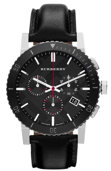 Montre homme Burberry BU9382, chronographe sport noir sur cuir