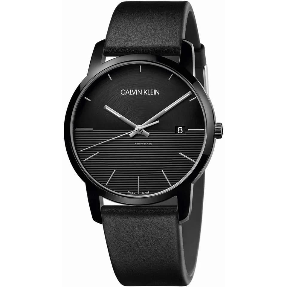 Montre homme Calvin Klein K2G2G4C1, au cadran noir et bracelet cuir City