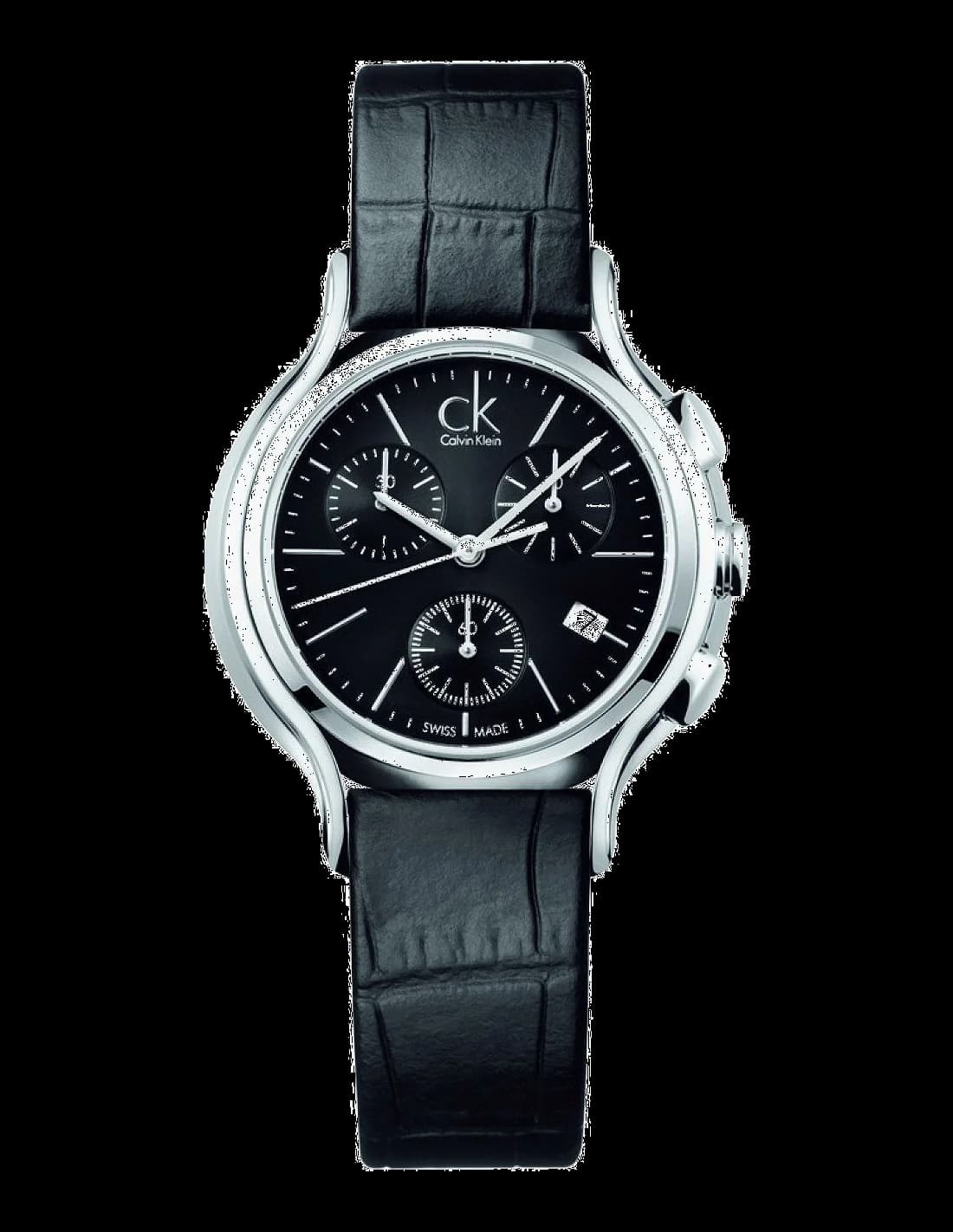 Montre femme Calvin Klein K2U291C1, au cadran noir sur bracelet acier chronographe