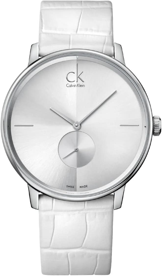 Montre unisexe Calvin Klein K2Y211K6, cadran argent, bracelet cuir blanc
