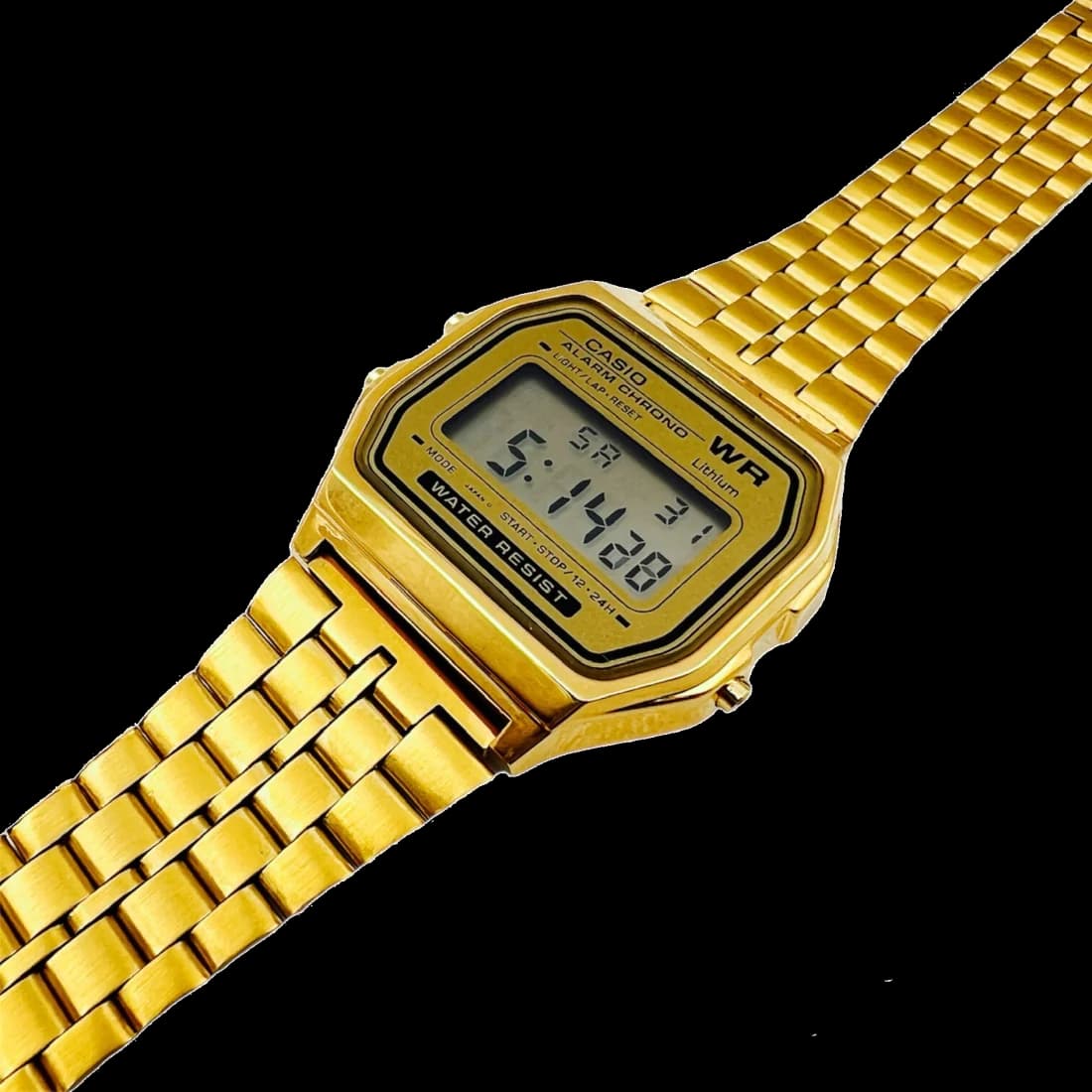 Montre Casio A158WETG-9A unisexe vue de profil