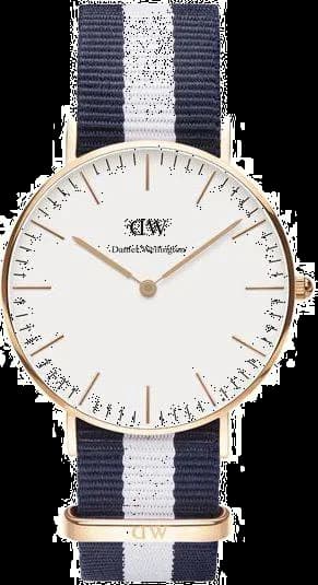 Montre unisexe Daniel Wellington DW00100031, cadran blanc, bracelet NATO bleu et blanc