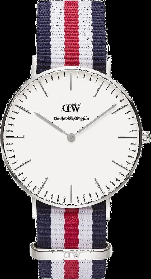Montre unisexe Daniel Wellington DW00100051, cadran blanc, bracelet NATO tricolore
