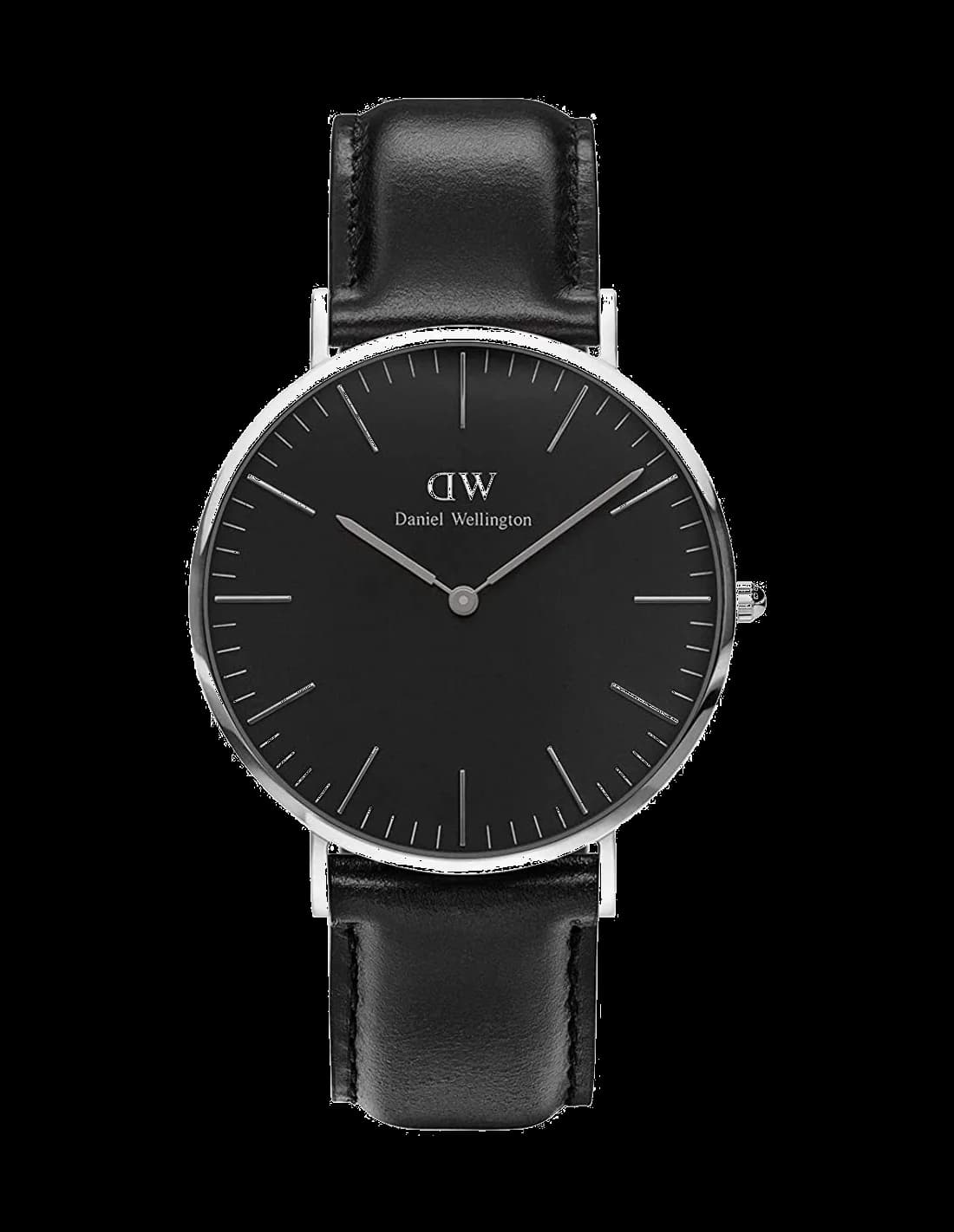 Montre homme Daniel Wellington DW00100133, élégante au cadran noir sur cuir noir