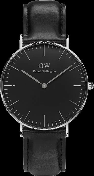 Montre femme Daniel Wellington DW00100145, cadran noir sobre sur cuir noir