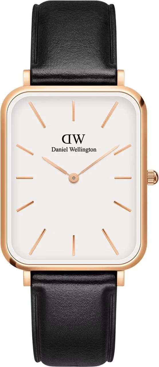 Montre femme Daniel Wellington DW00100450, cadran blanc, cuir noir, Quadro XL