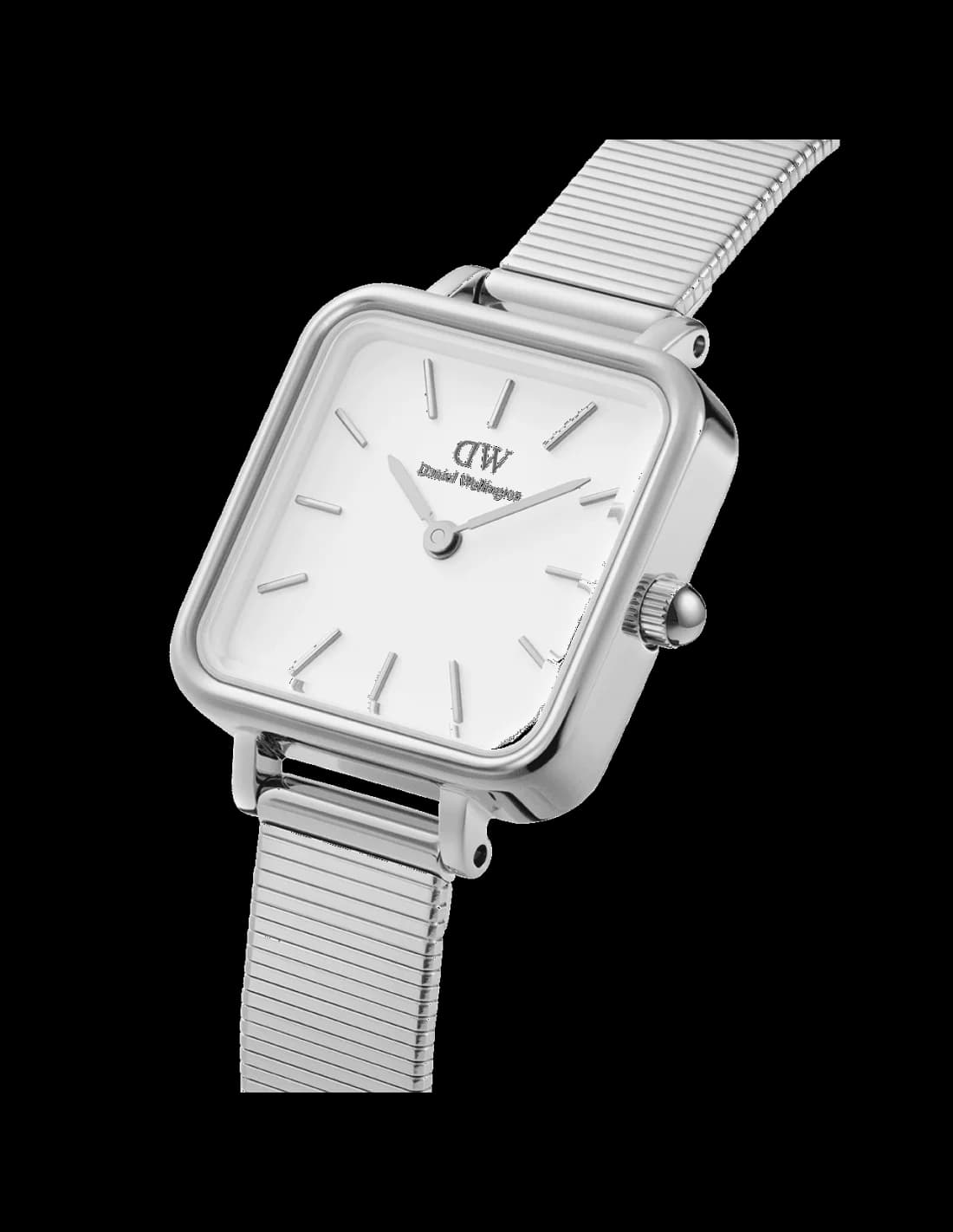 Montre Daniel Wellington Quadro Studio carrée argent cadran blanc vue 2