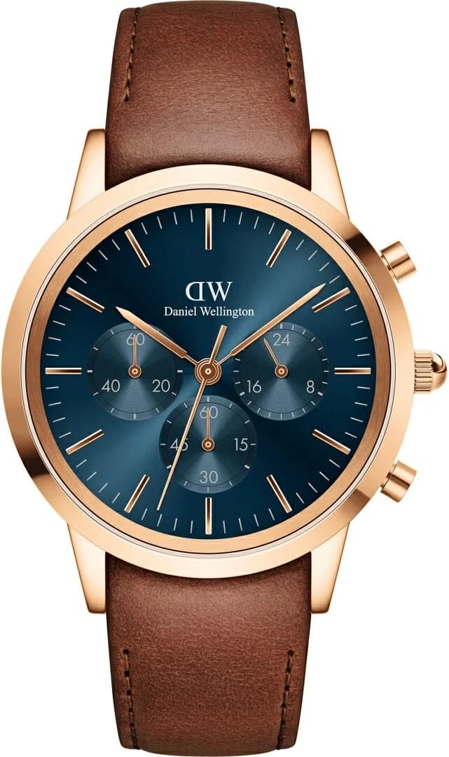 Montre homme Daniel Wellington DW00100639, cadran bleu avec bracelet cuir et or rose