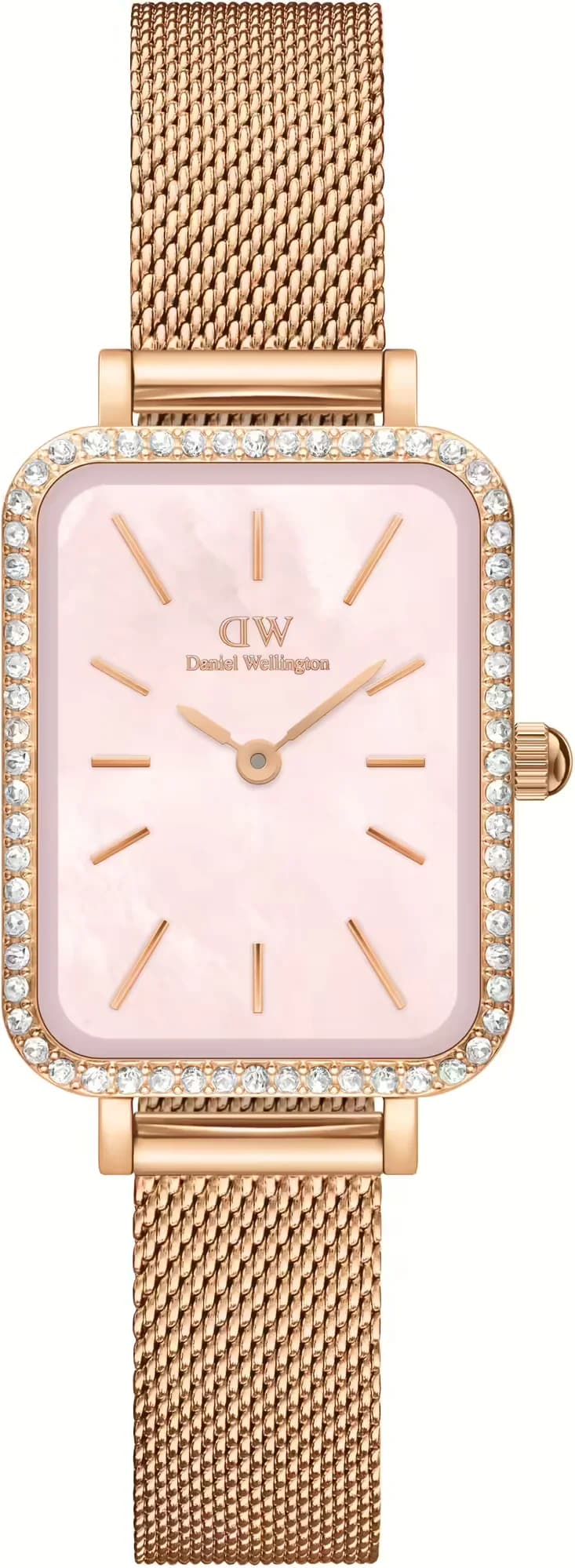 Montre femme Daniel Wellington DW00100669, cadran rose et cristaux sur bracelet acier