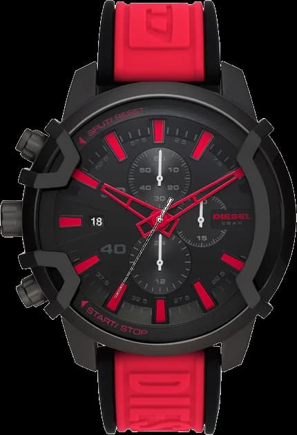 Montre homme Diesel DZ4530, cadran noir sur bracelet silicone rouge