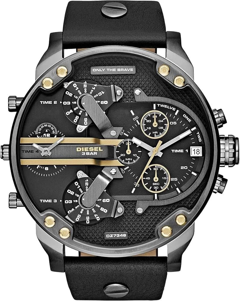 Montre homme Diesel DZ7348, design biker en cuir noir