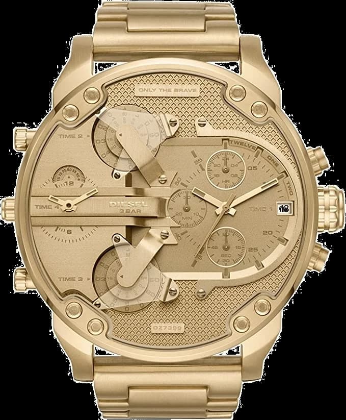 Montre homme Diesel DZ7399, boîtier doré jaune et cadran or multi cadrans XXL