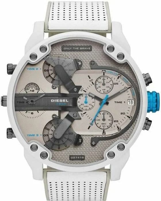 Montre homme Diesel DZ7419, cadran gris, chronographe, silicone blanc