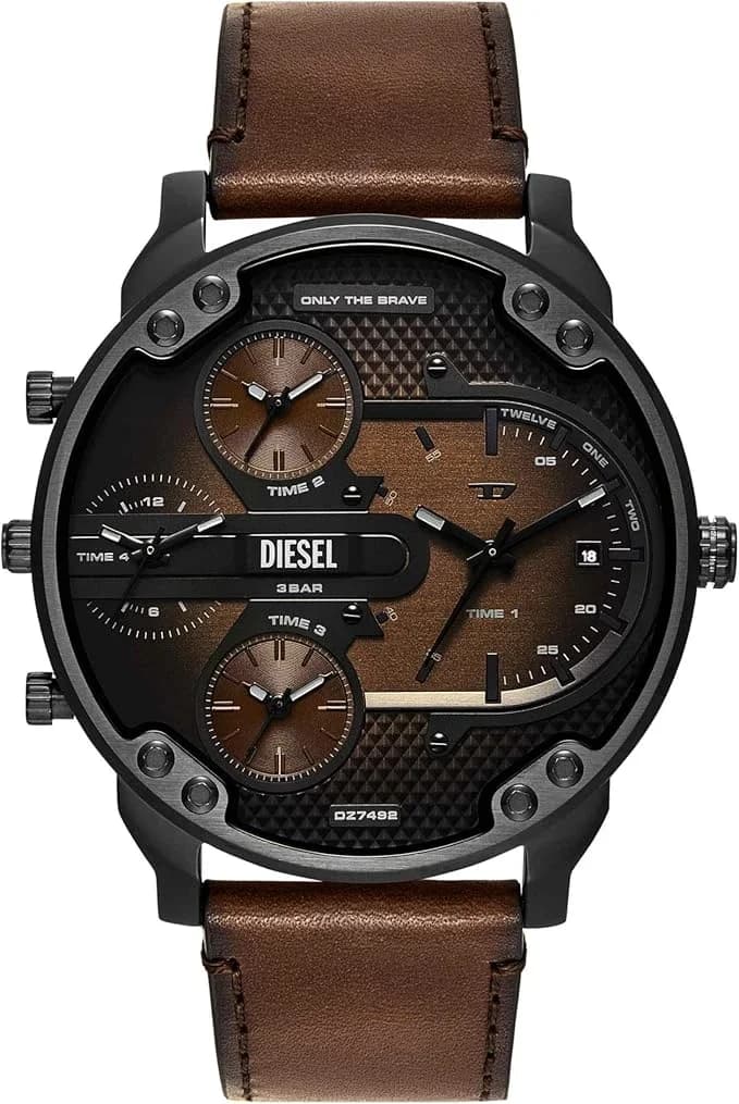 Montre homme Diesel DZ7492, cadran marron et bracelet cuir élégant