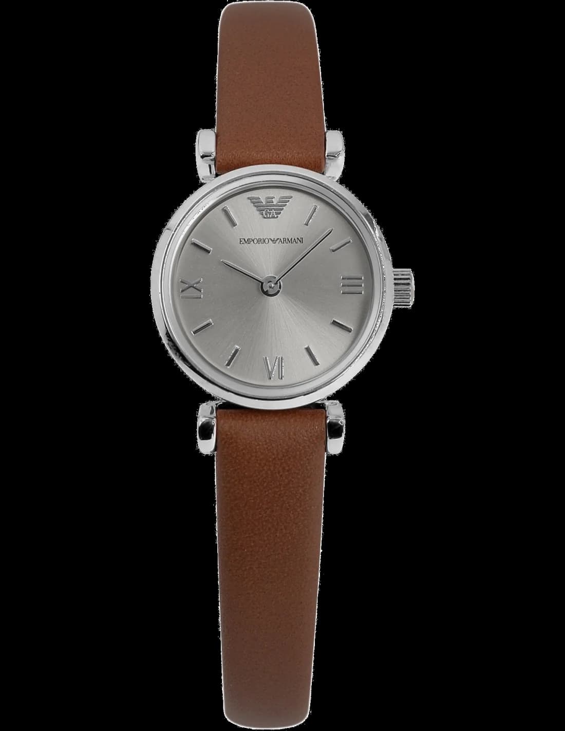 Montre femme Emporio Armani AR1685, cadran argent et bracelet cuir marron