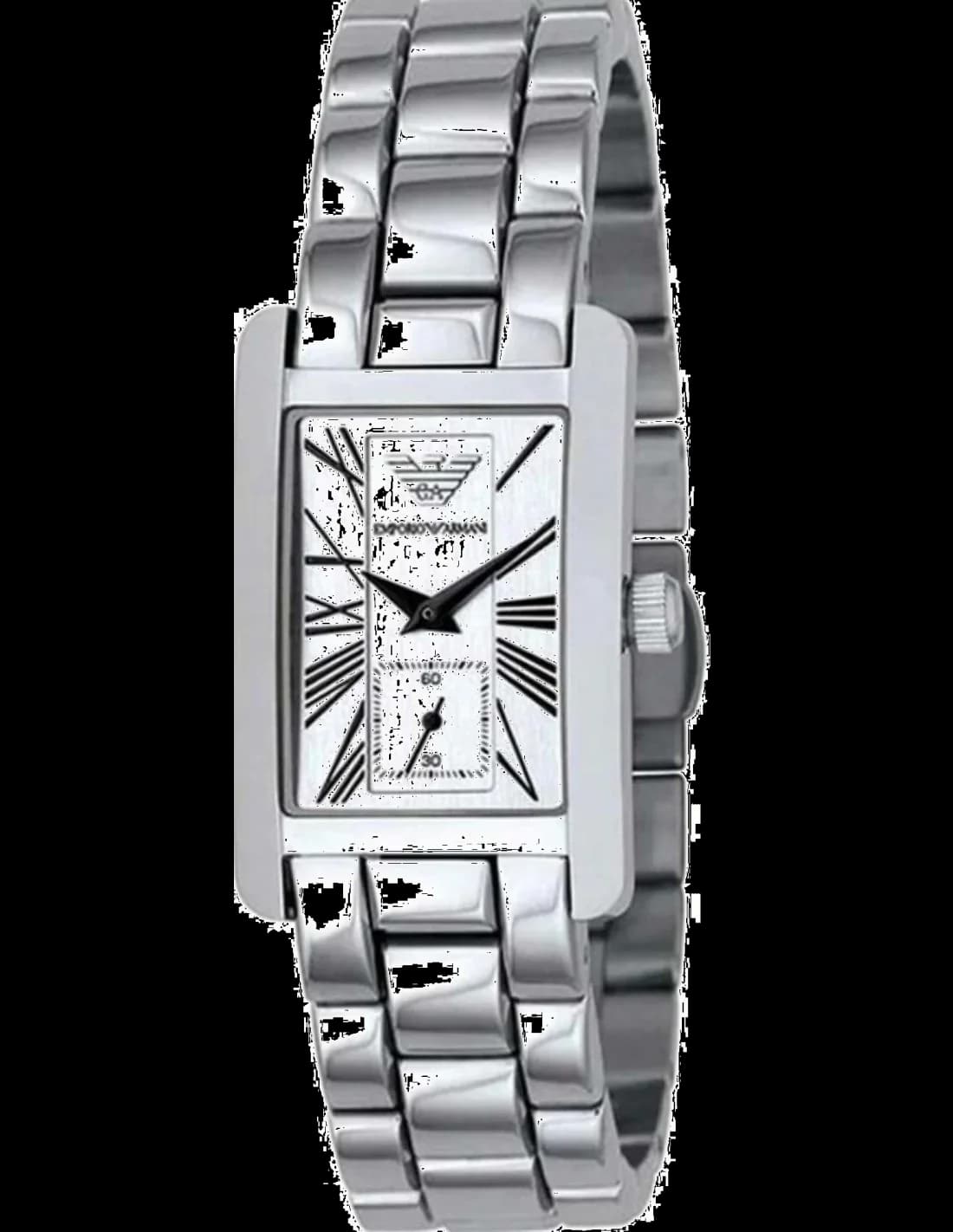 Montre femme Emporio Armani AR0146, cadran argent rectangulaire acier