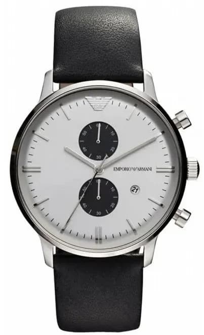 Montre homme Emporio Armani AR0385, style rétro, cadran blanc, bracelet cuir