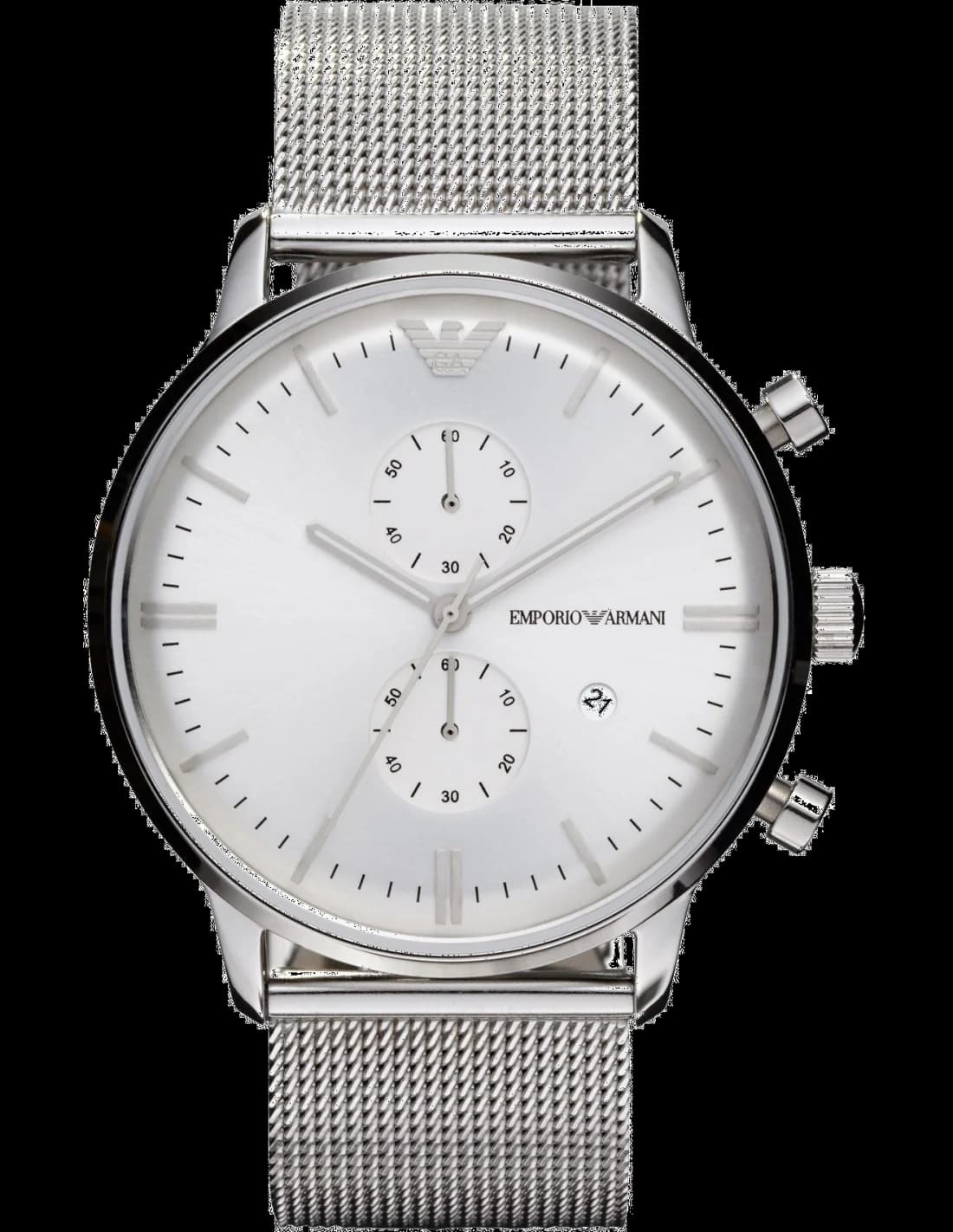 Montre homme Emporio Armani AR0390, cadran argent sur bracelet maille milanaise