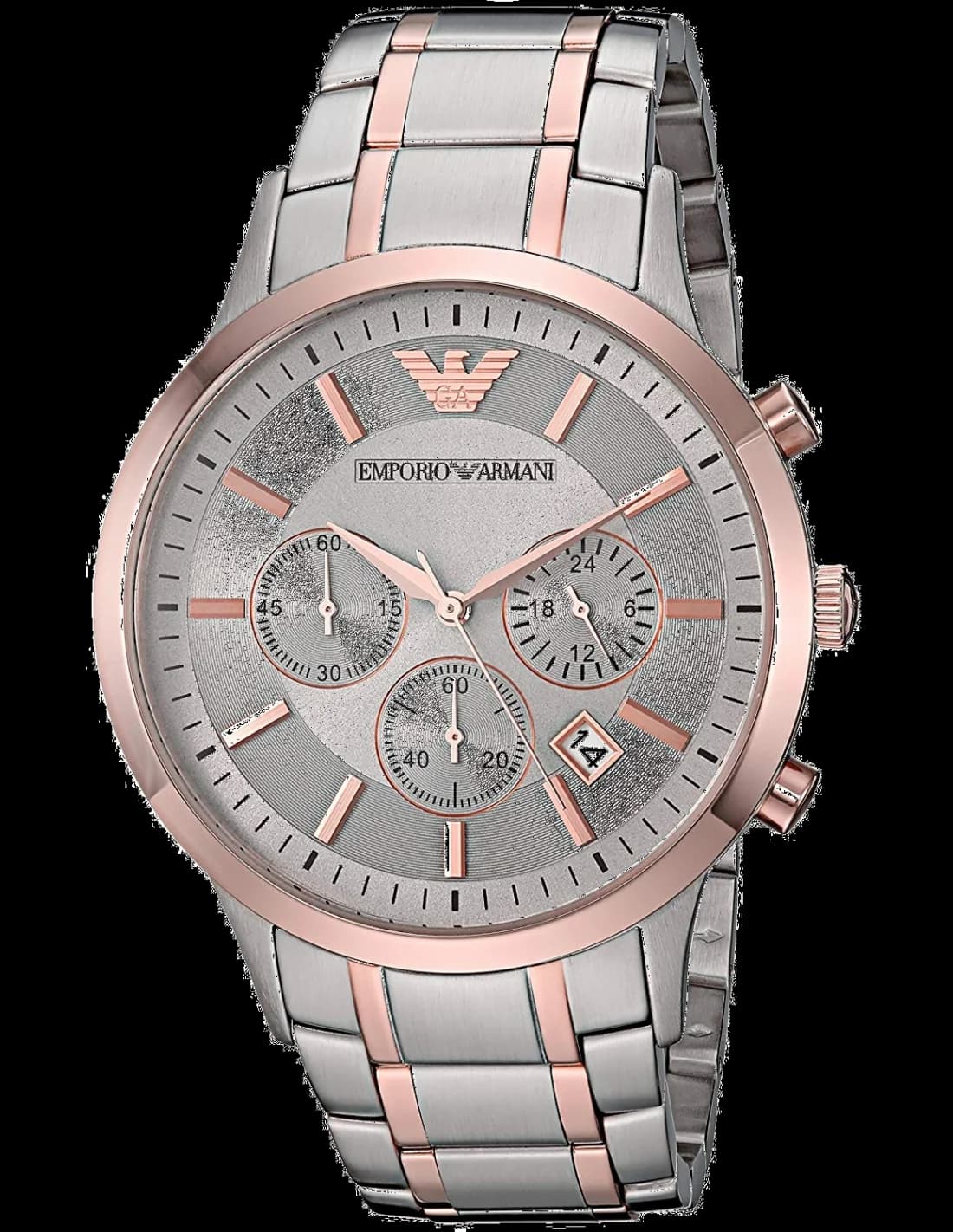 Montre homme Emporio Armani AR11077, cadran argenté sur bracelet NATO bi-ton