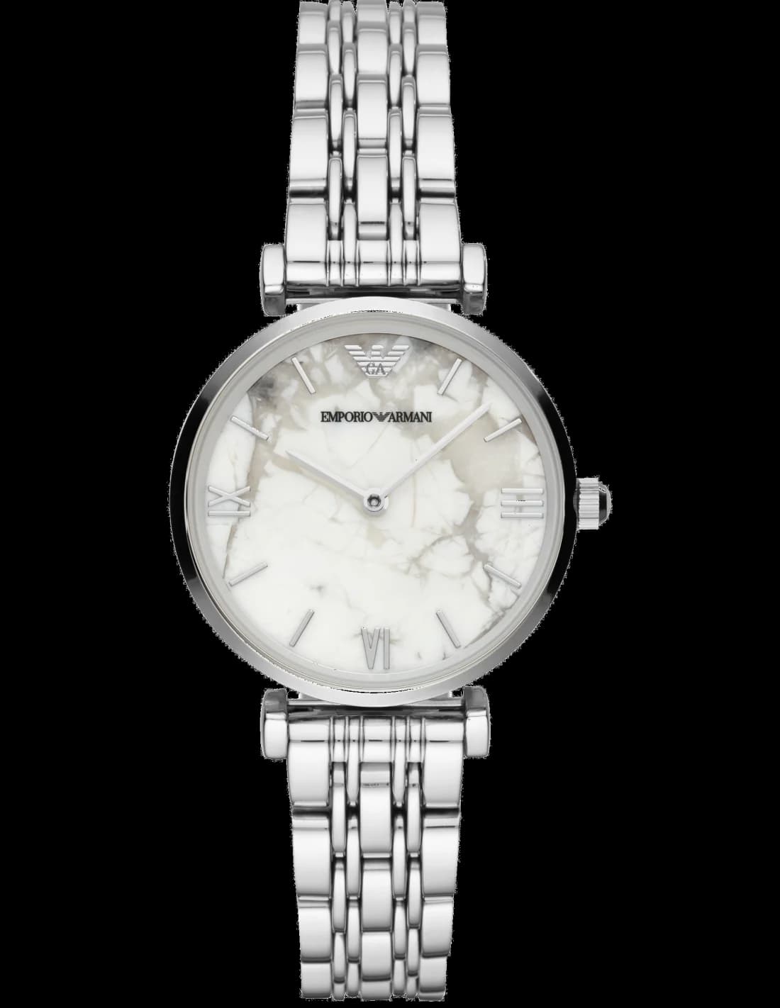 Montre femme Emporio Armani AR11170, cadran blanc marbré, bracelet acier