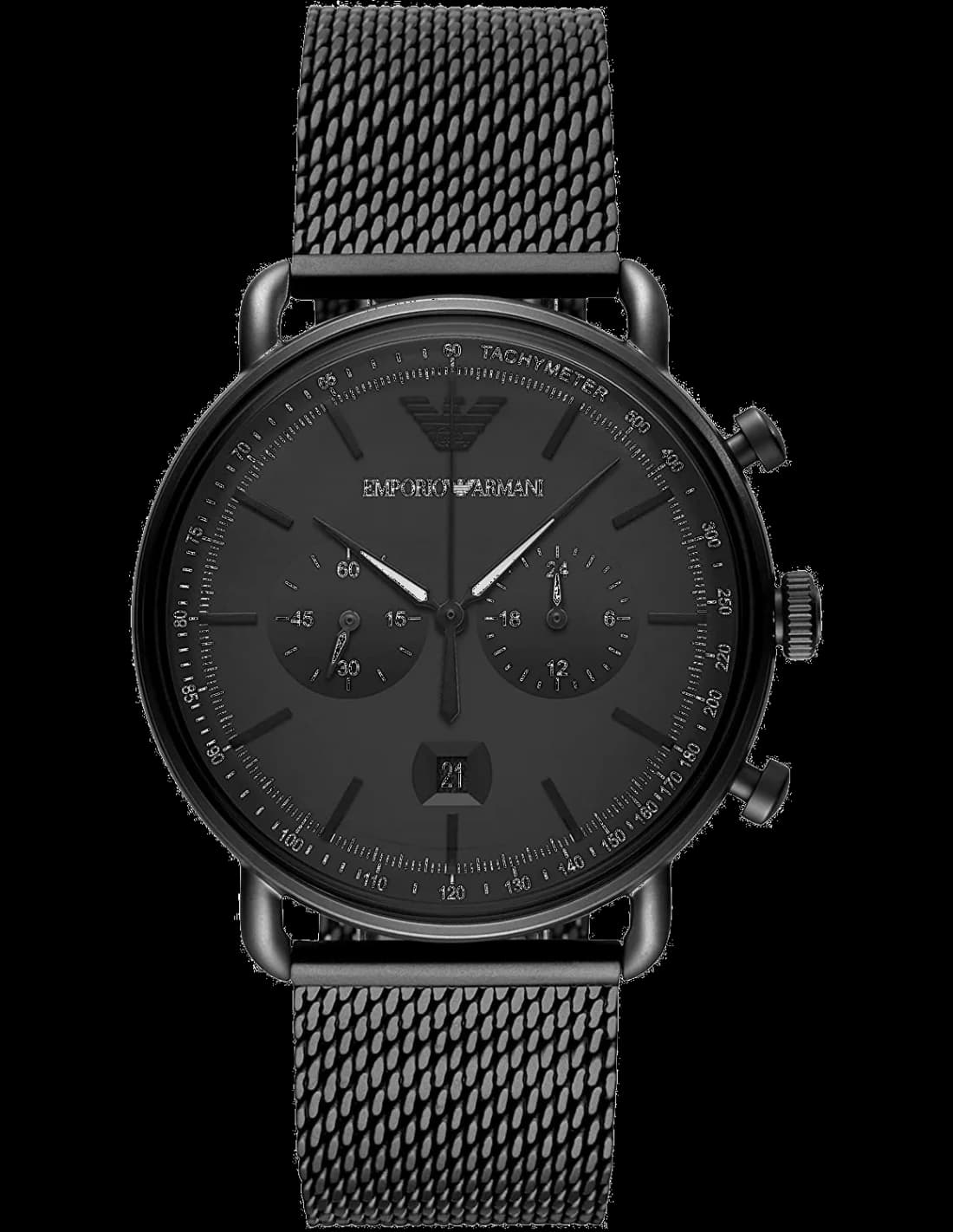 Montre homme Emporio Armani AR11264, chronographe noir en maille milanaise