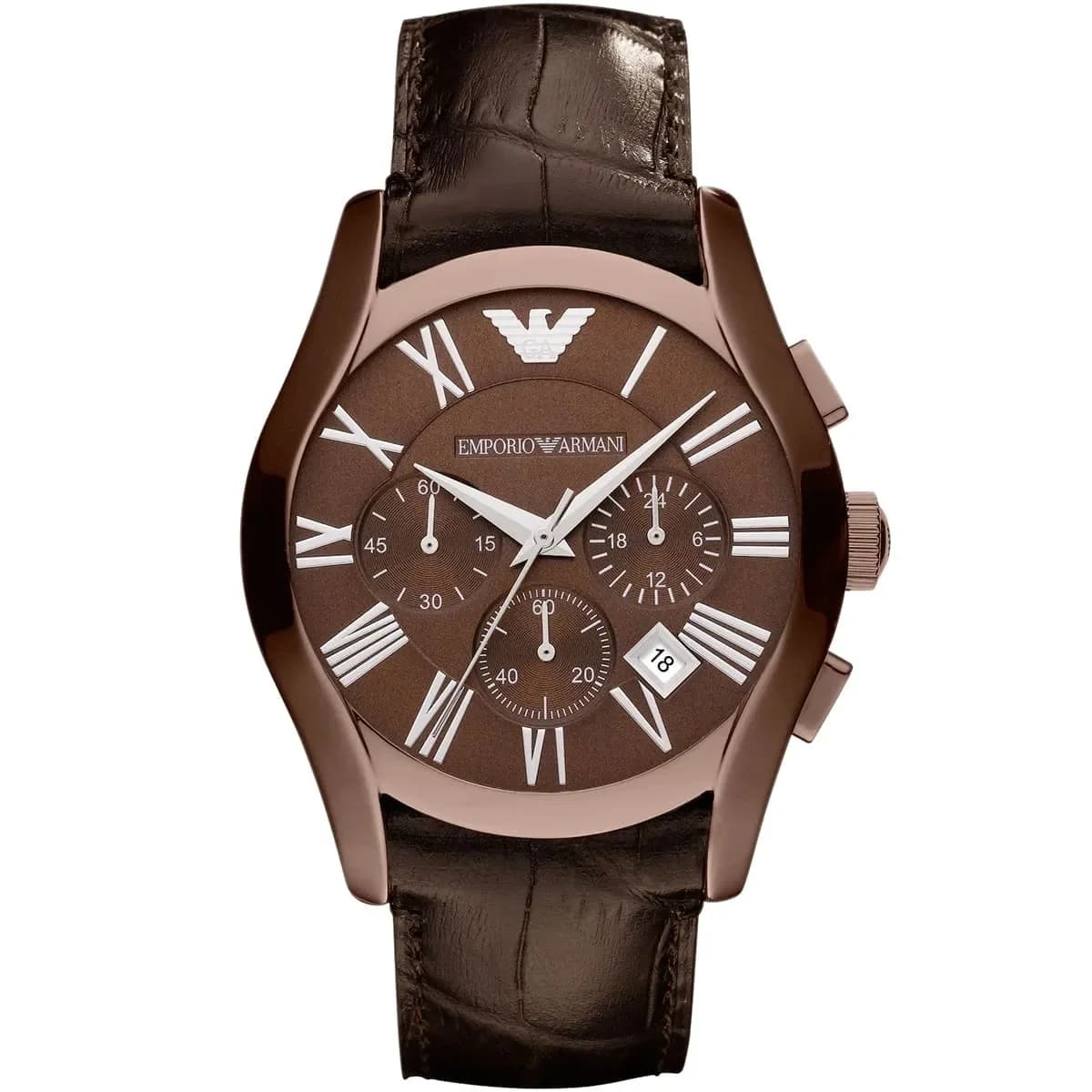 Montre homme Emporio Armani AR1609, boîtier rectangulaire, cadran marron, bracelet cuir