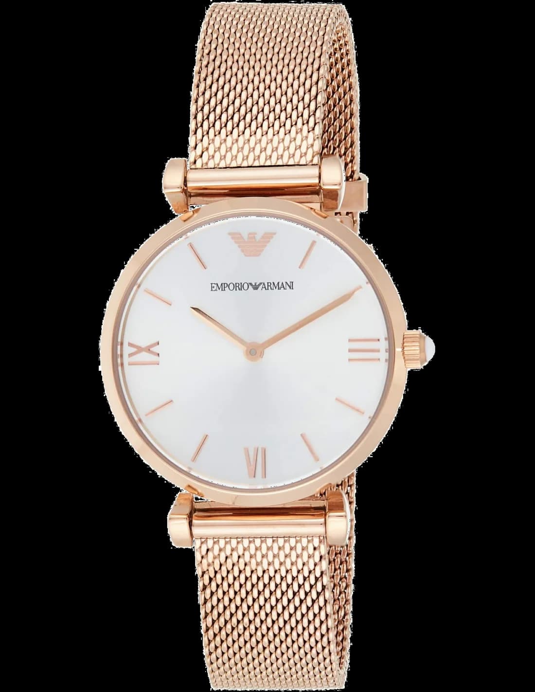 Montre femme Emporio Armani AR1956, cadran argent et maille milanaise or rose