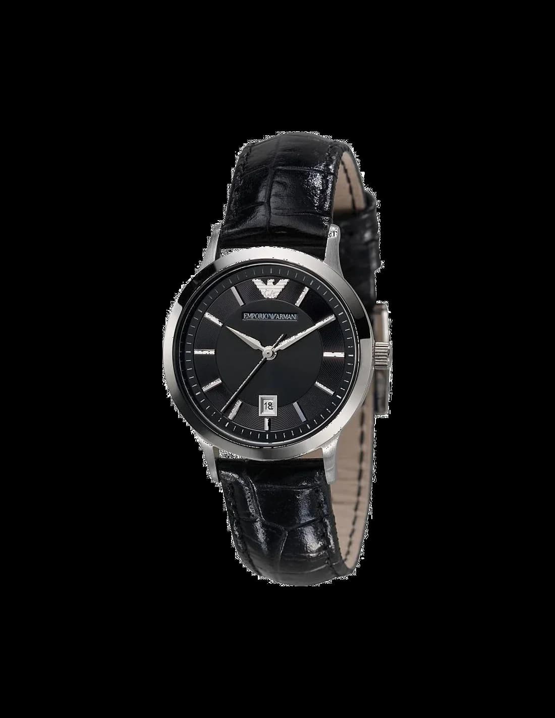 Montre femme Emporio Armani AR2412, bracelet en cuir verni noir