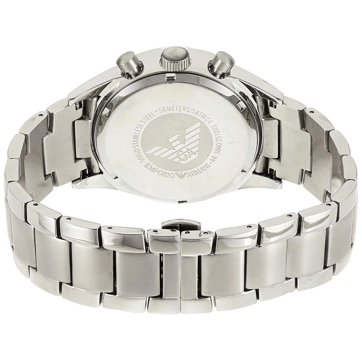 Cadran Emporio Armani AR5860 avec index appliqués et aiguilles dauphine, date à 3h, cadran bleu texturé
