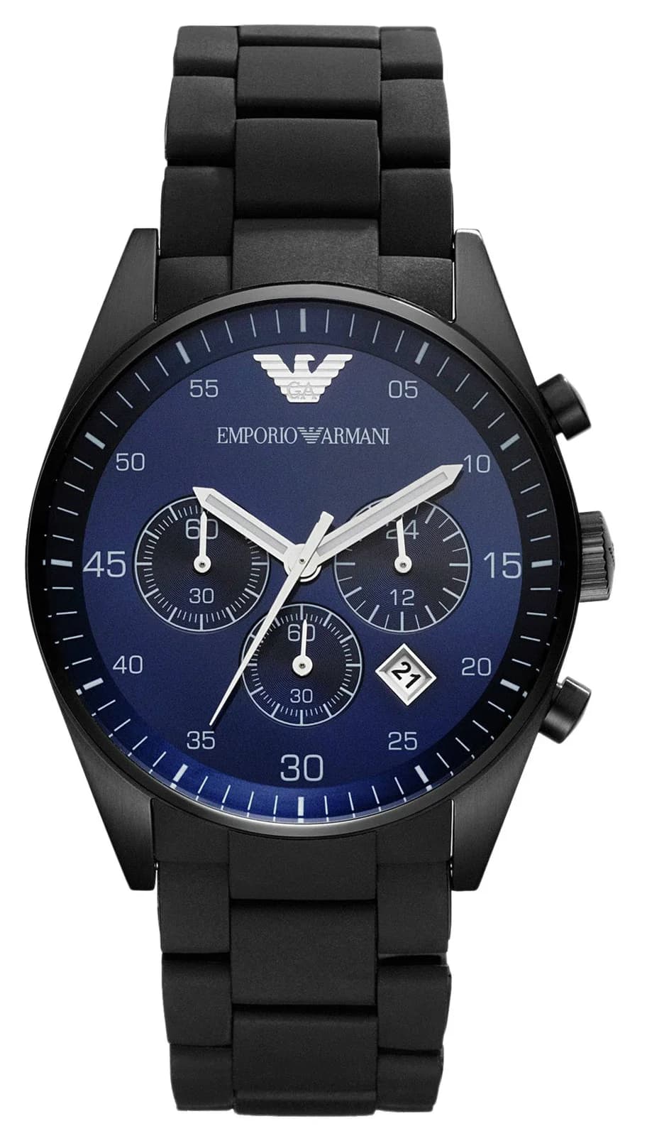 Montre homme Emporio Armani AR5921, bleu, bracelet silicone noir mat