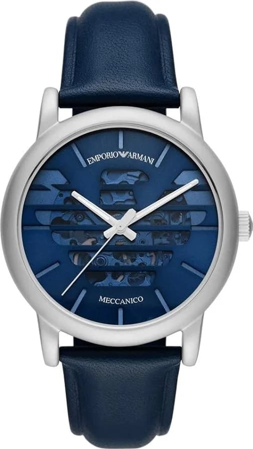 Montre homme Emporio Armani AR60030, cadran squelette bleu bracelet cuir Emporio Armani