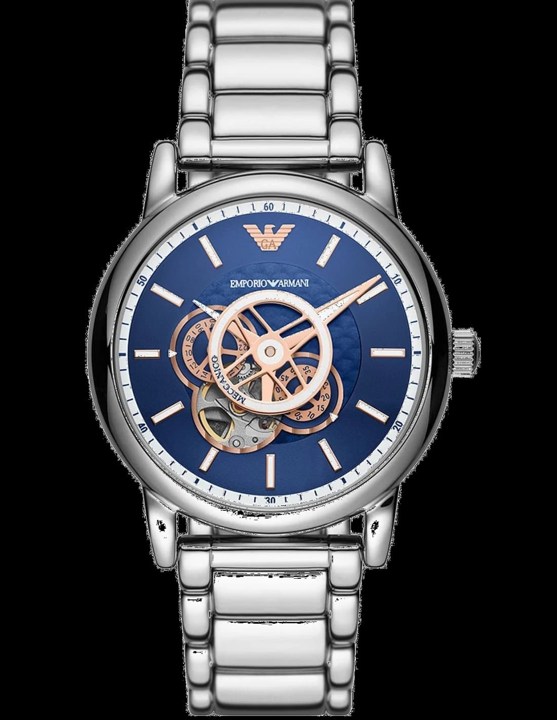Montre homme Emporio Armani AR60036, au cadran bleu automatique sur bracelet acier