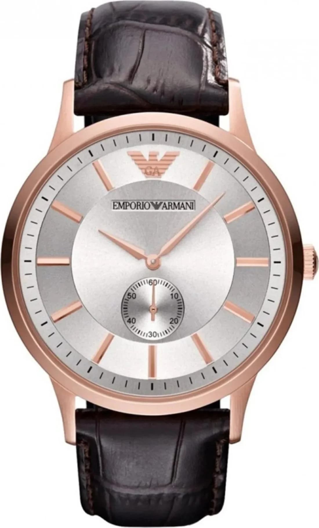 Montre homme Emporio Armani AR9101, cadran argenté sur bracelet cuir marron