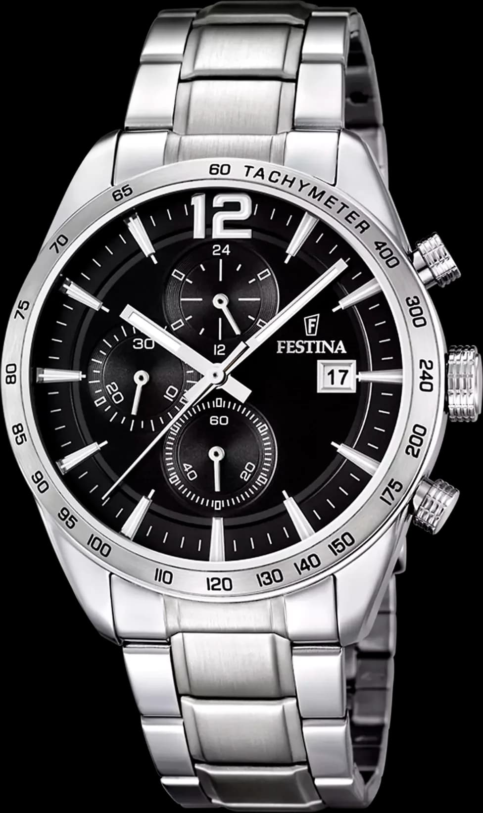 Montre homme Festina F16759/4, cadran noir multifonctions sur acier argenté