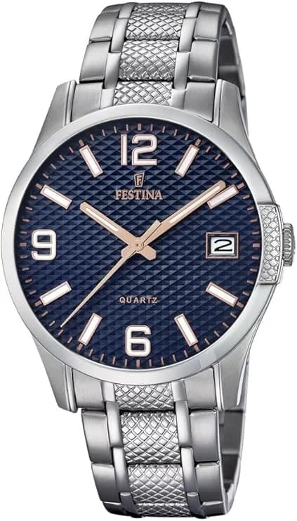 Montre homme Festina F16981/2, cadran bleu petite seconde bracelet acier