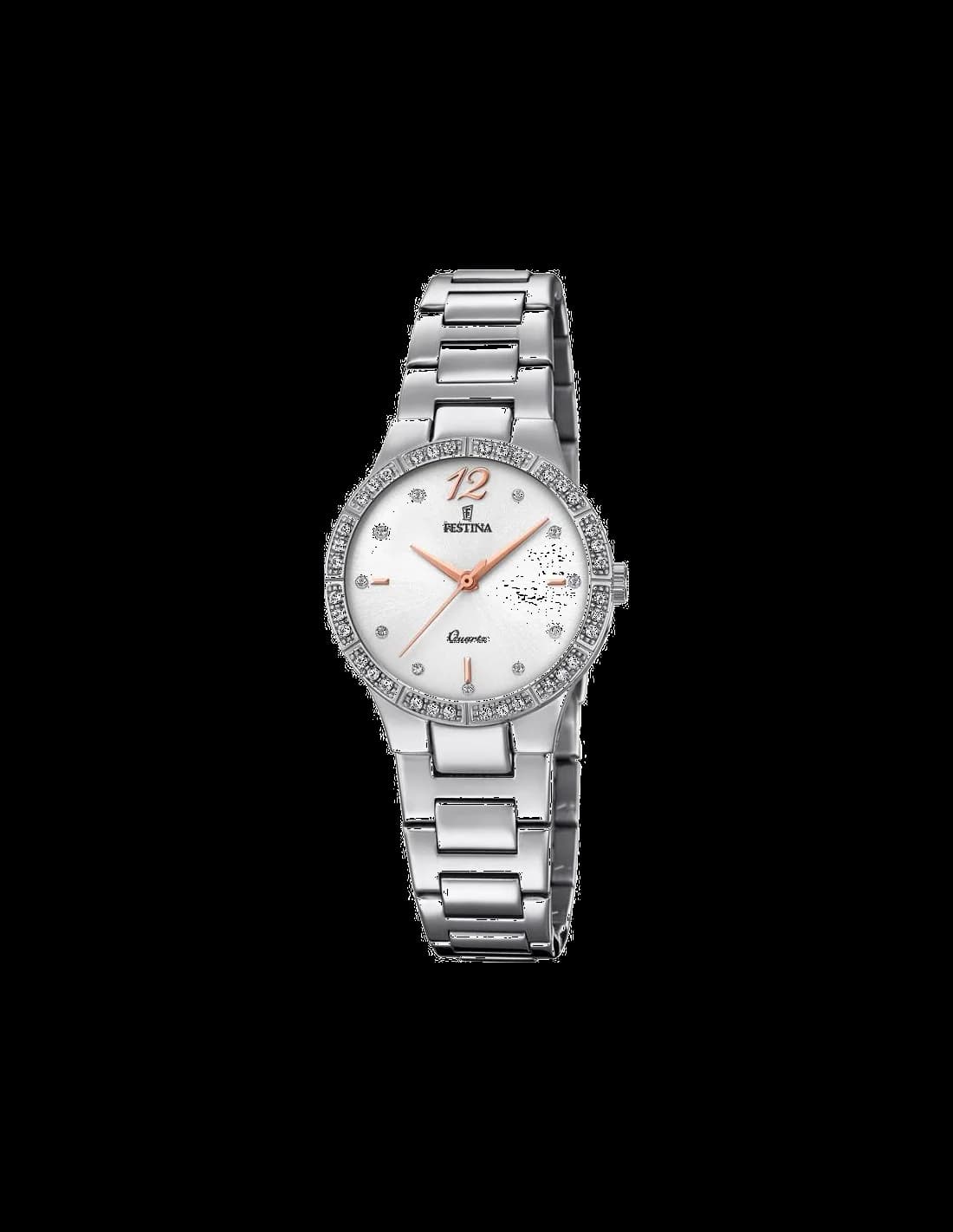 Montre femme Festina F20240/1, cadran blanc et bracelets acier avec cristaux