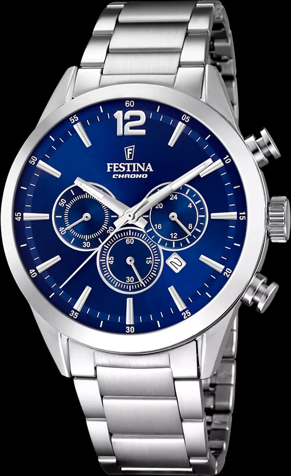 Montre homme Festina F20343/7, cadran bleu multifonctions sur acier argenté