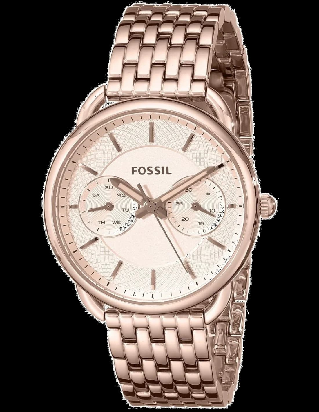 Montre femme Fossil ES3713, au cadran or rose et bracelet maillons fins