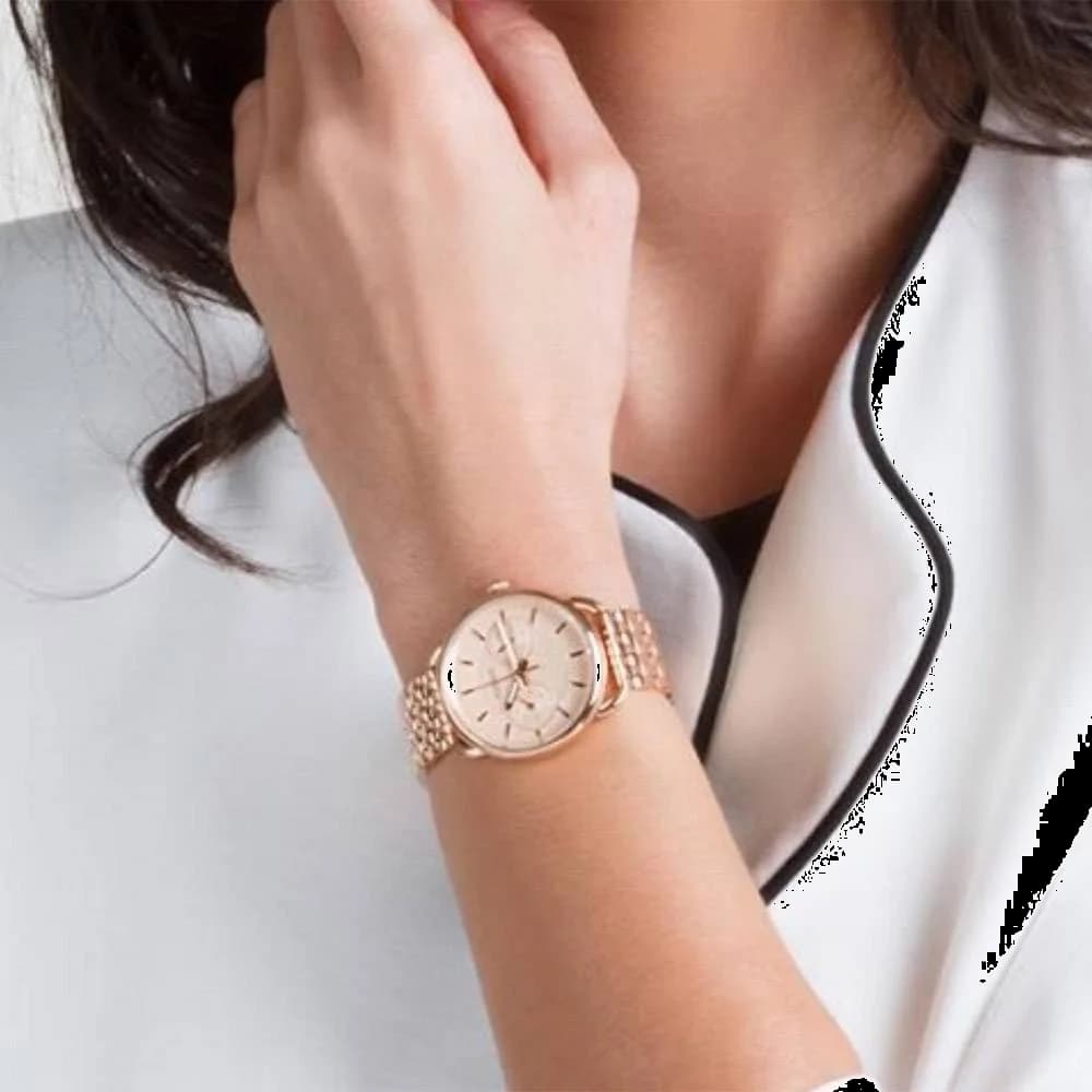 Cadran or rose de la montre Fossil ES3713 en détail