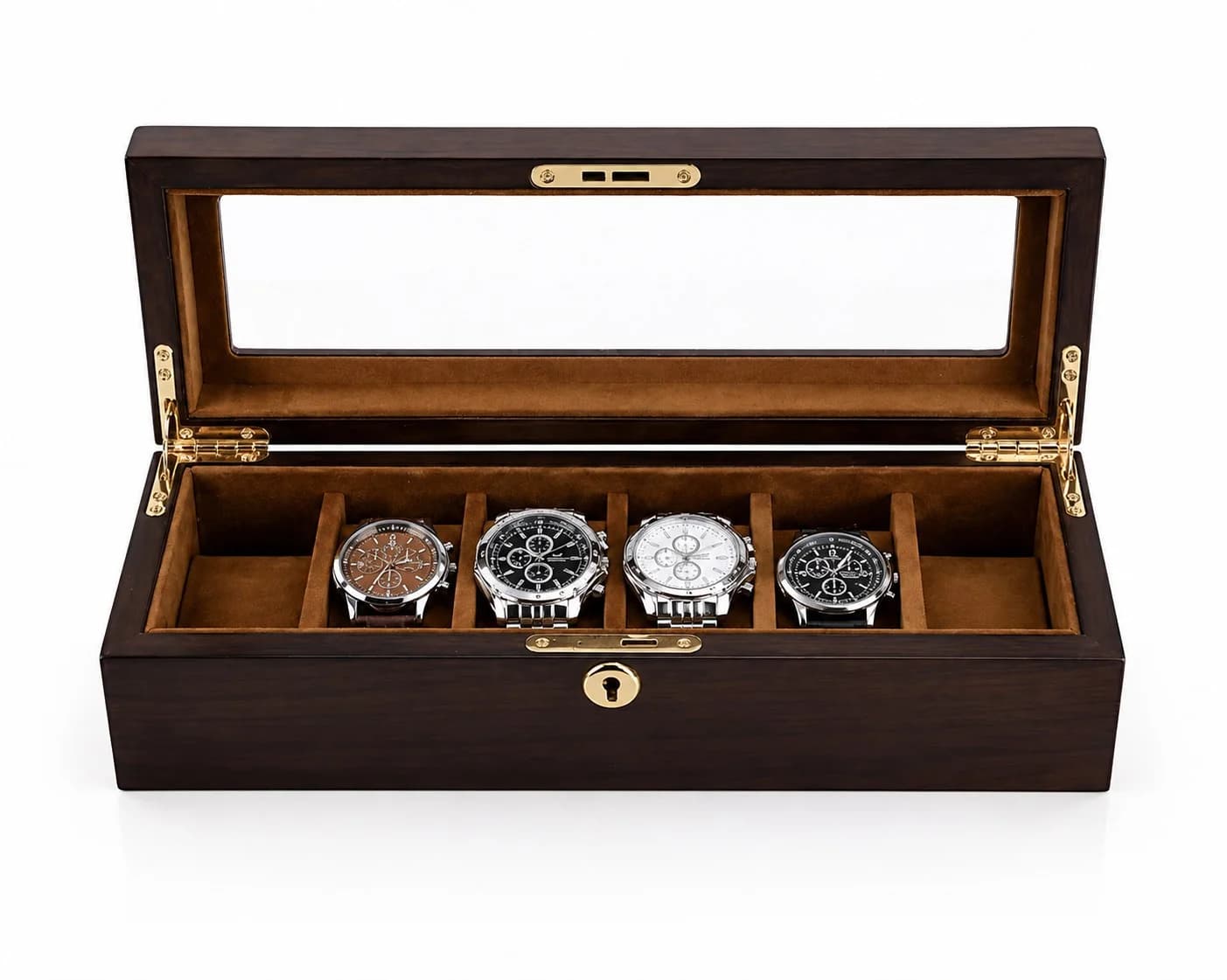 Montre Gasmann 260520-05, boîte à montres noyer 6 compartiments couvercle vitré