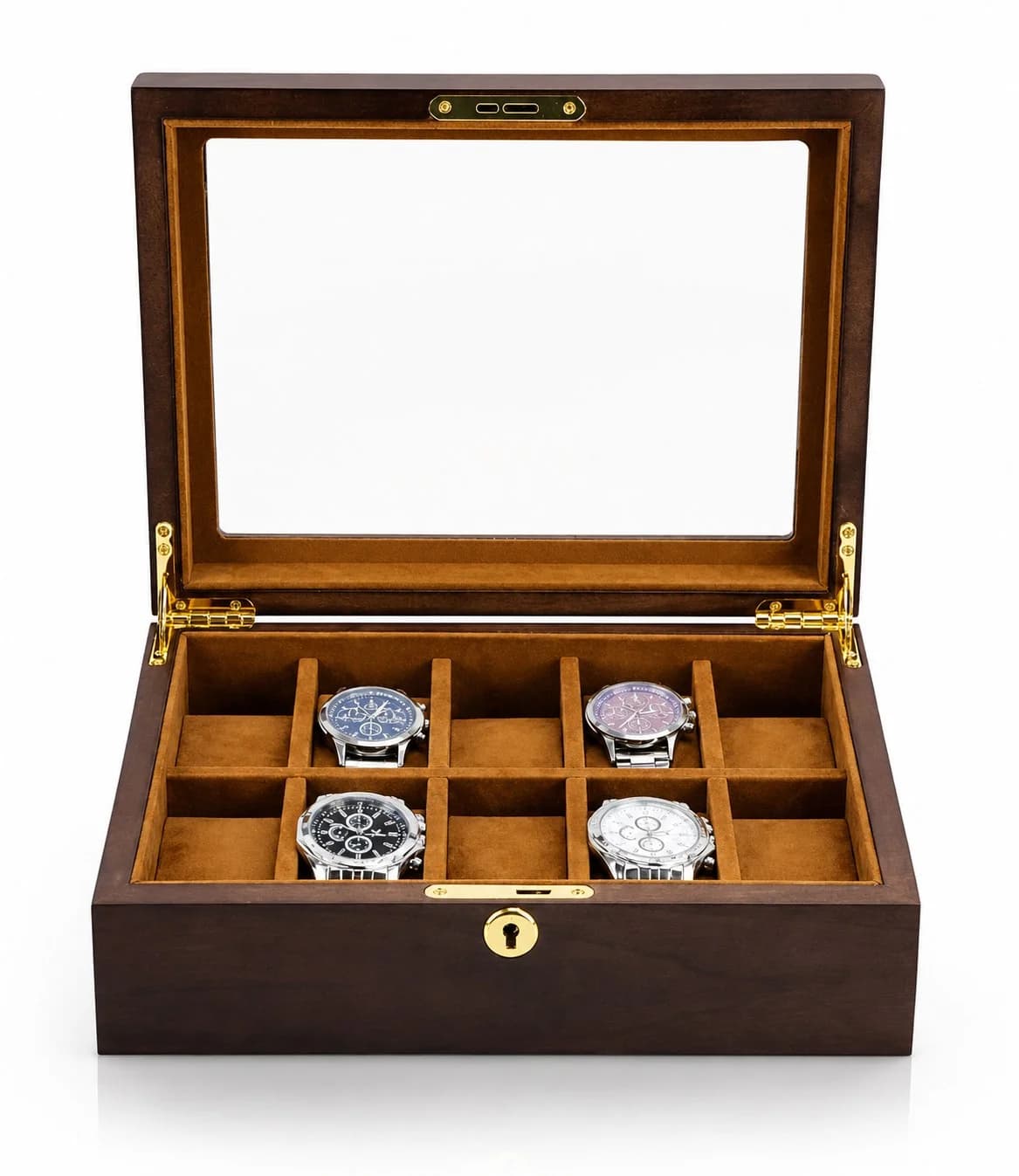 Montre Gasmann 260520-06, boîte à montres noyer 10 compartiments couvercle vitré