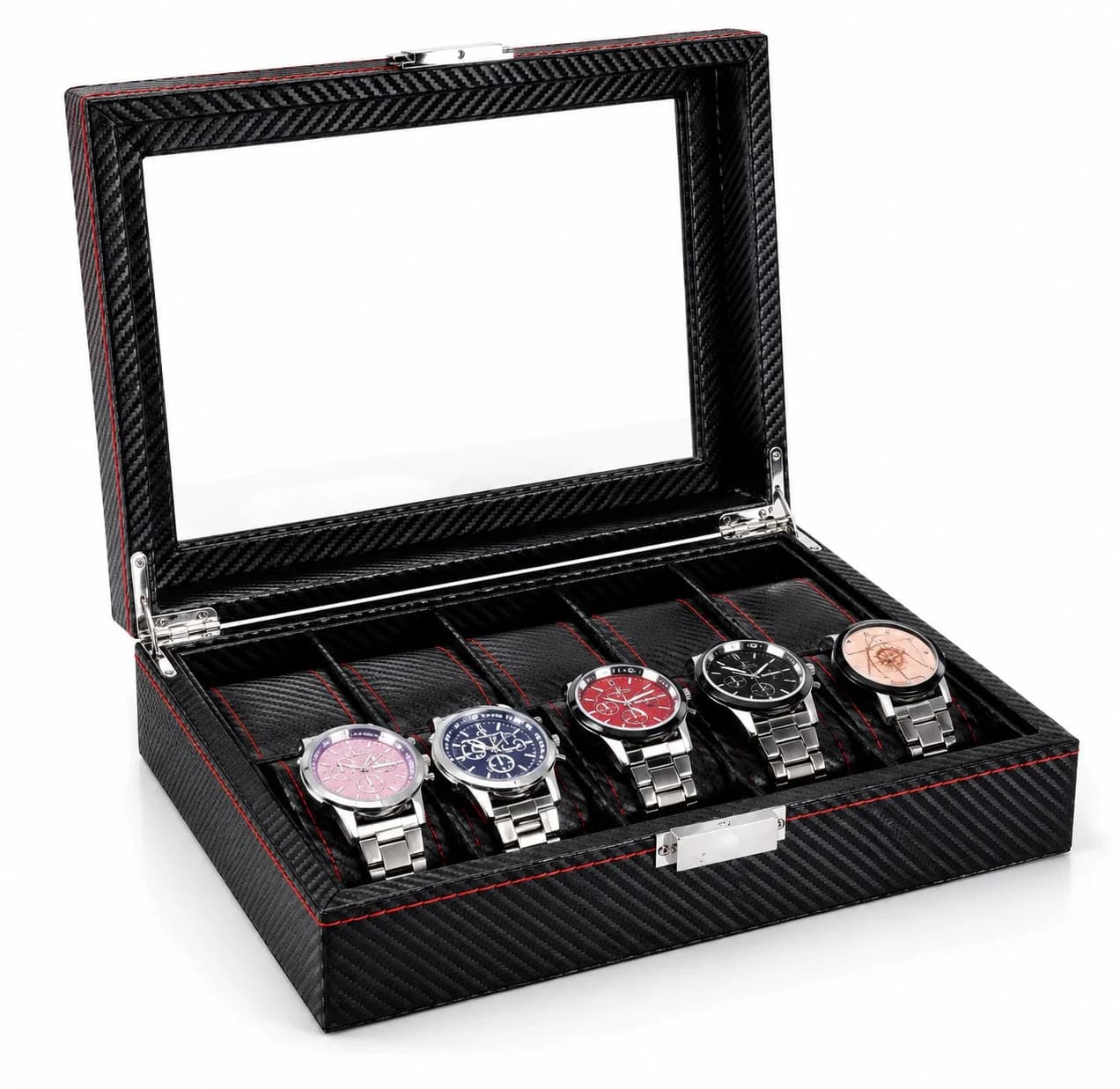 Montre Gasmann 260520-11, boîte à montres effet carbone vitrée 10 places