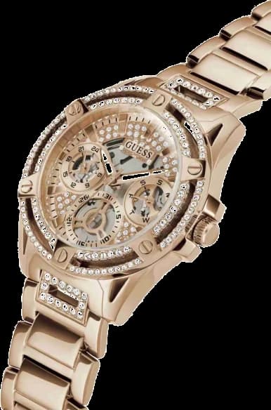 Cadran or rose de la montre Guess GW0464L3 en détail