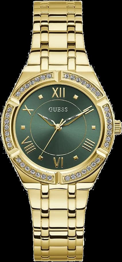 Montre femme Guess GW0033L8, cadran vert sur bracelet doré